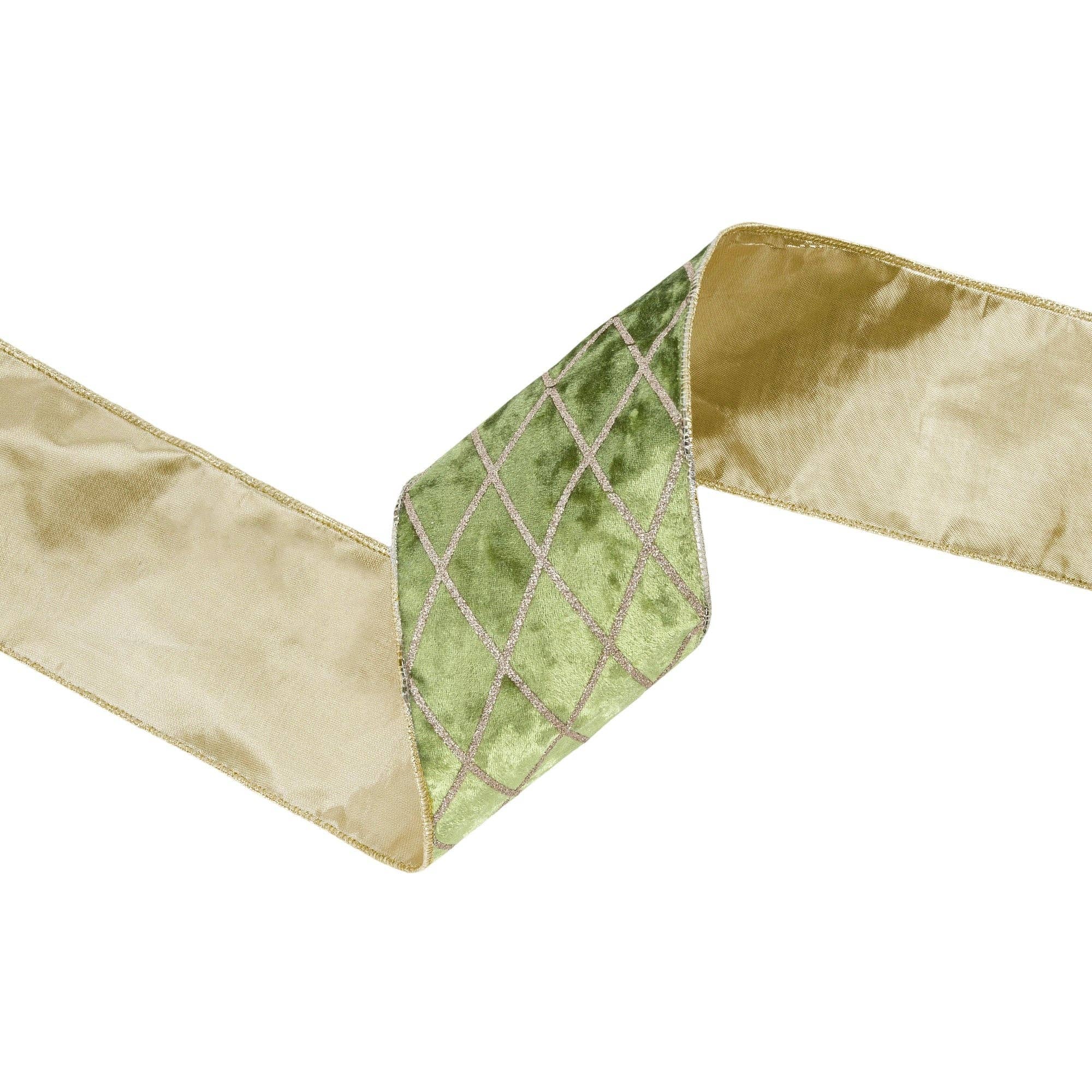Wired Velvet Ribbon Willow Green Glittered Diamond 10yd