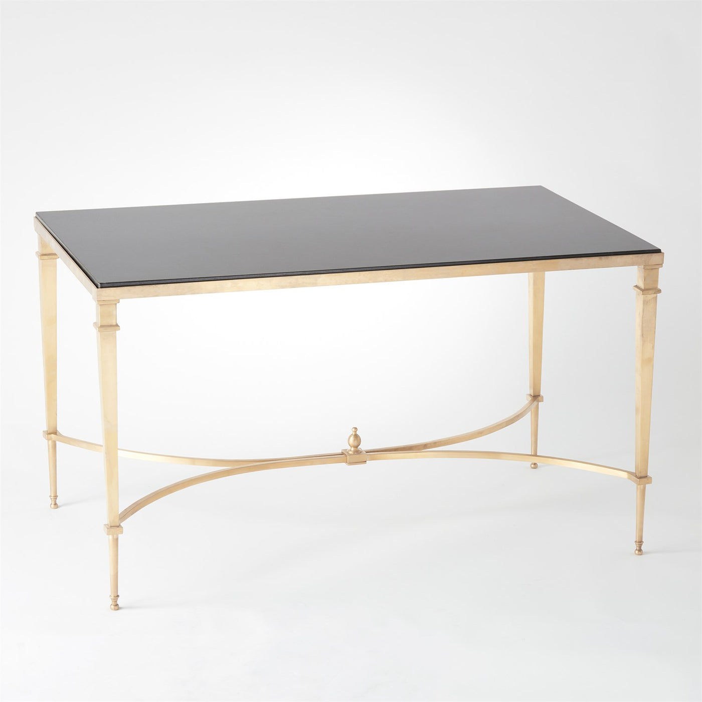 FRENCH SQUARE LEG COCKTAIL TABLE-BRASS & BLACK GRANITE