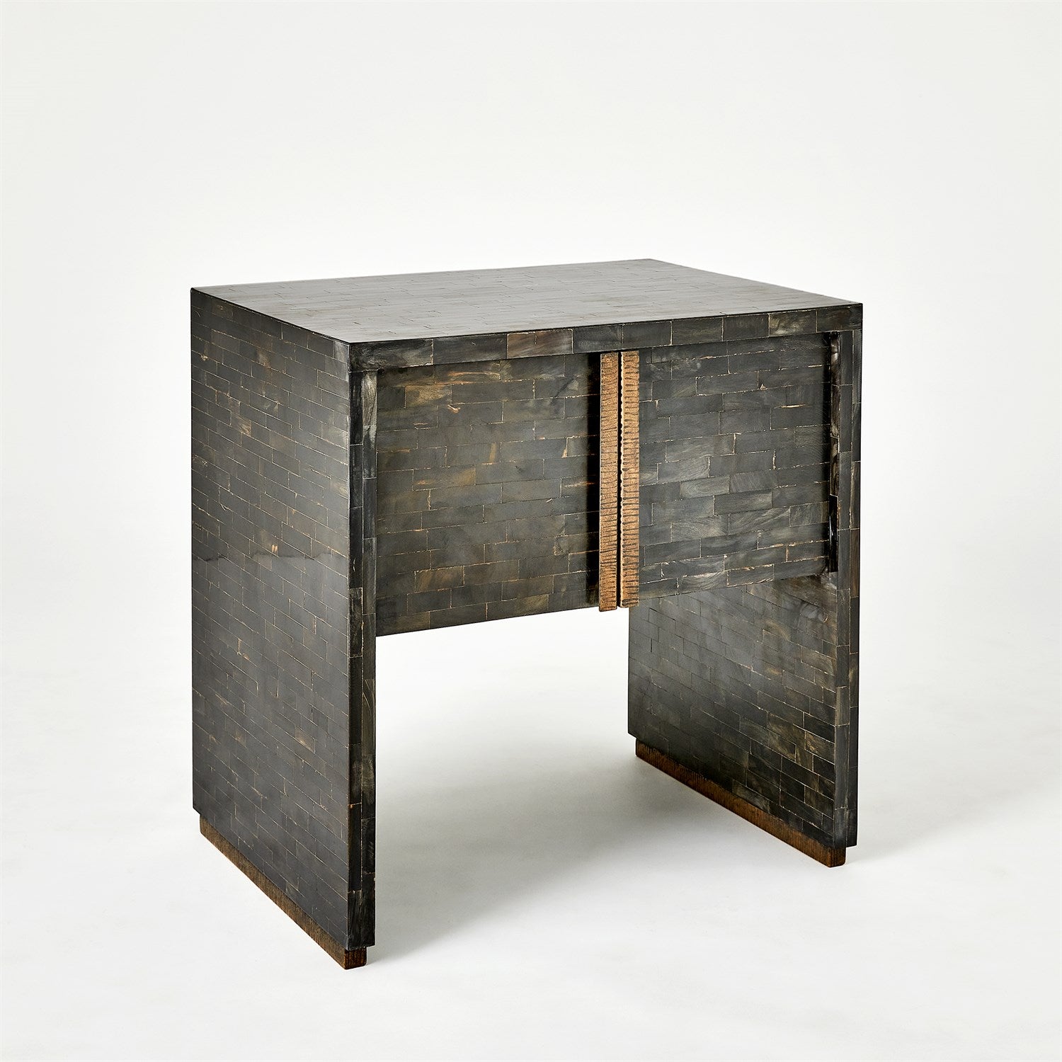HORN INLAY BEDSIDE TABLE-BLACK/ANTIQUE BRASS by Global Views *