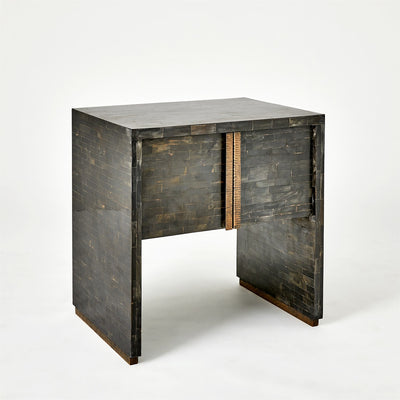 HORN INLAY BEDSIDE TABLE-BLACK/ANTIQUE BRASS by Global Views