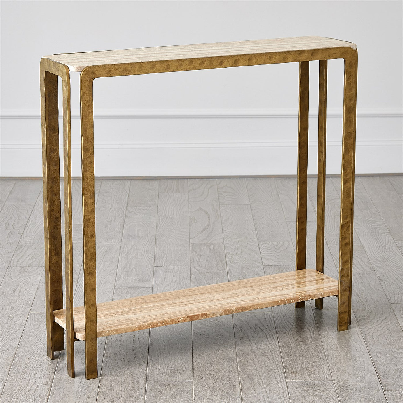 Kraft Console-Light Bronze w/Travertine by Global Views