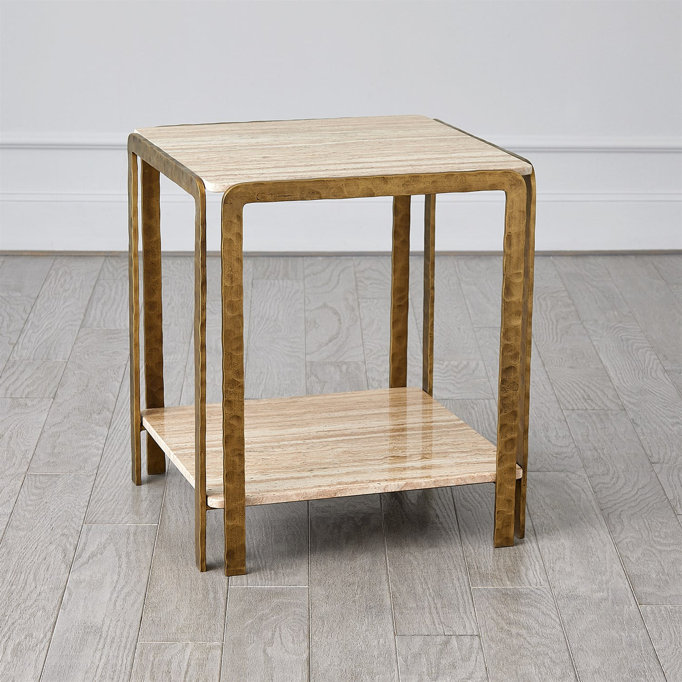 Kraft Side Table-Light Bronze w/Travertine by Global Views