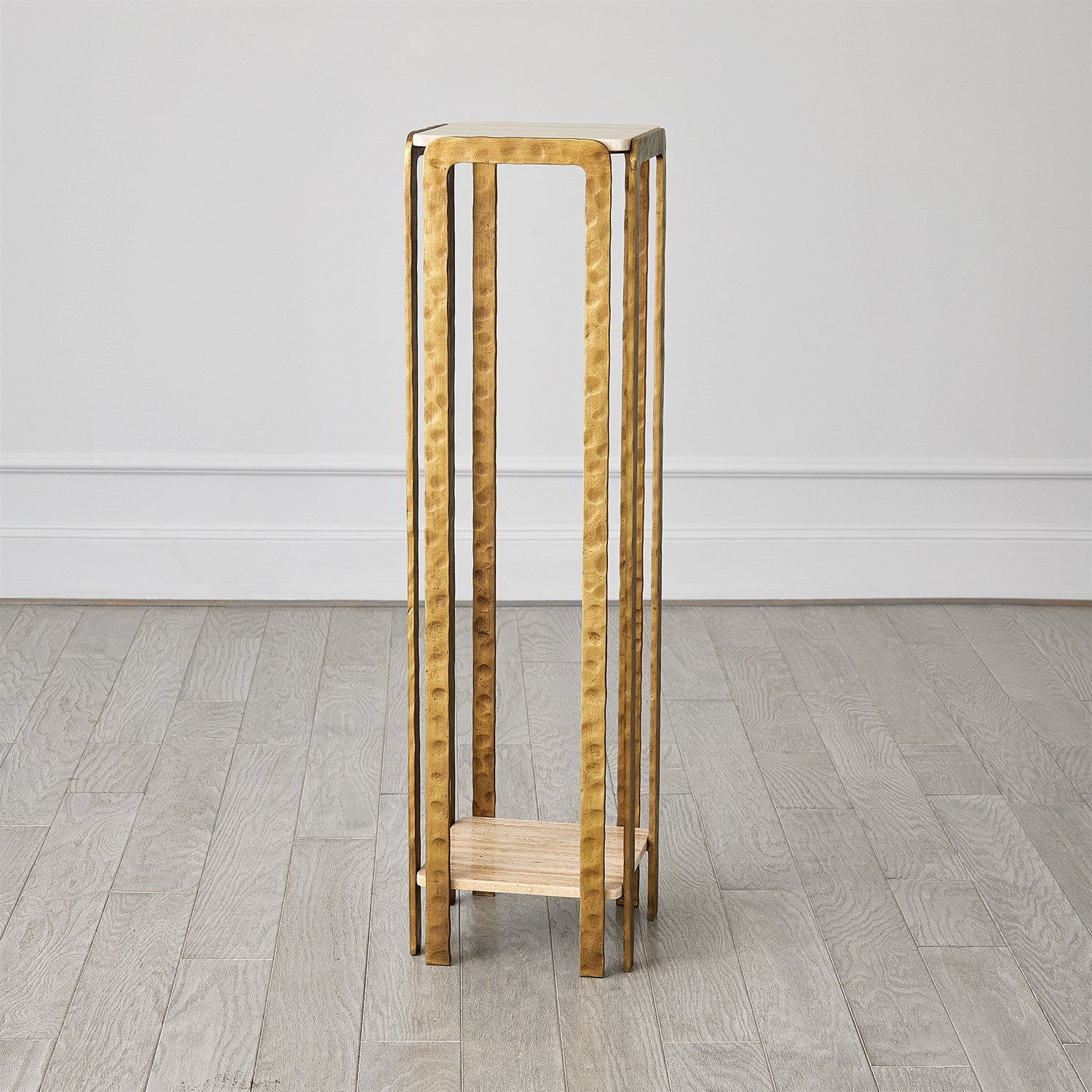 Kraft Pedestal-Light Bronze w/Travertine by Global Views *