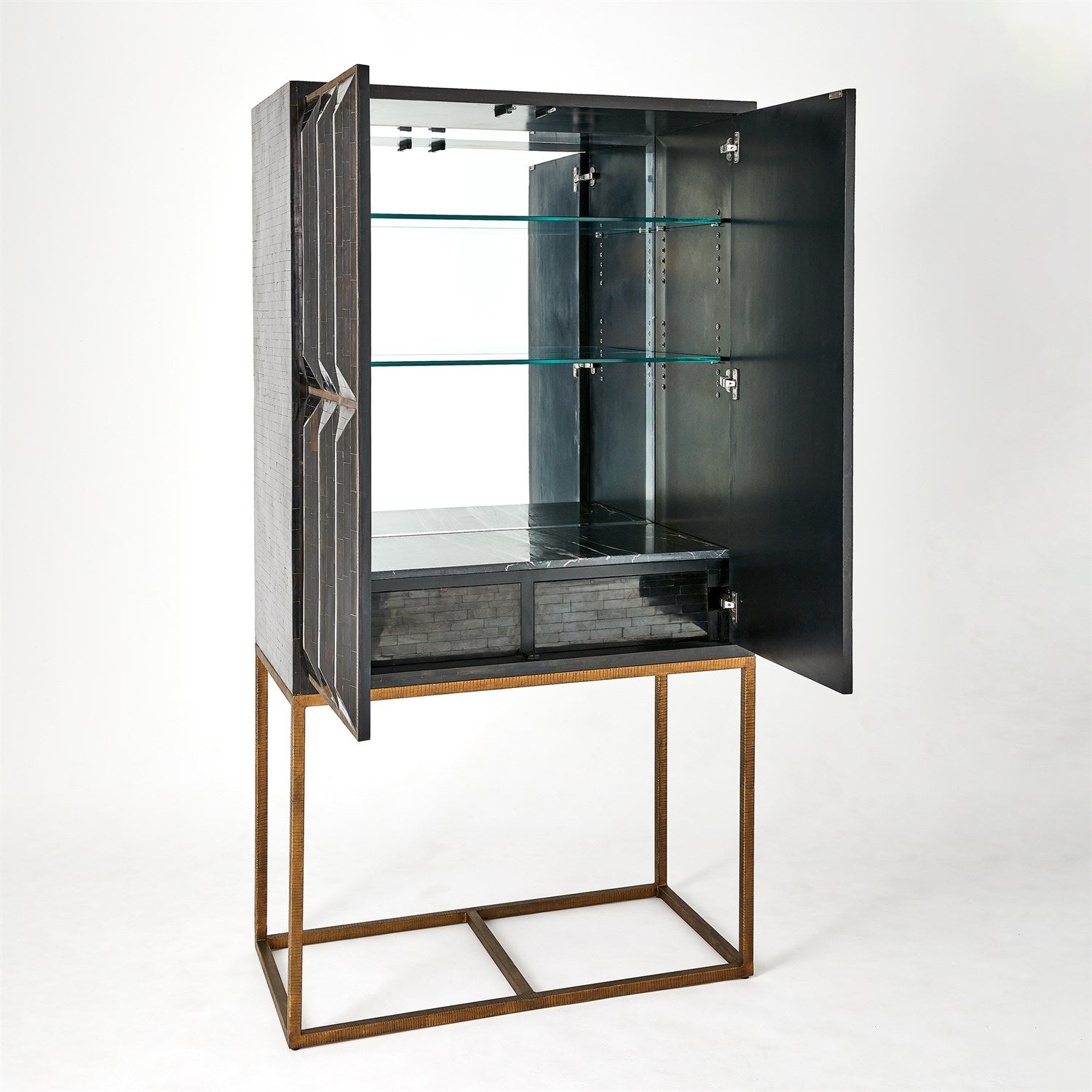 HORN INLAY BAR CABINET-BLACK/ANTIQUE BRASS by Global Views *