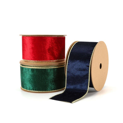 2 1/2" Reversible Velvet/Lurex Wired Ribbon | Navy/Gold