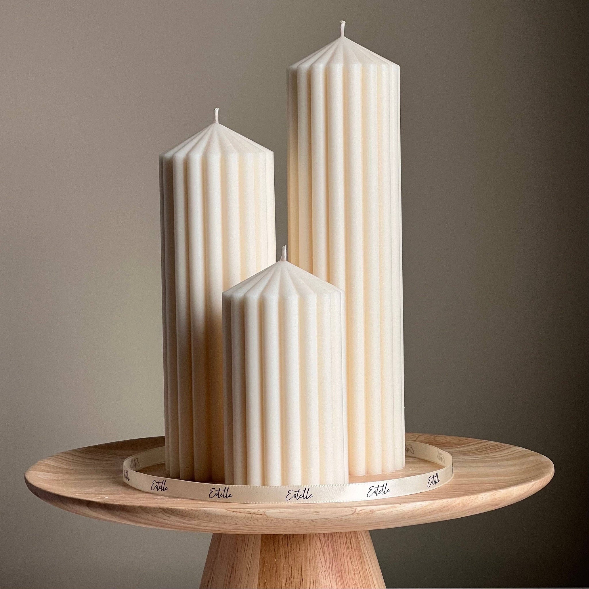 Huge Ribbed Peak Pillar Candle Trio *