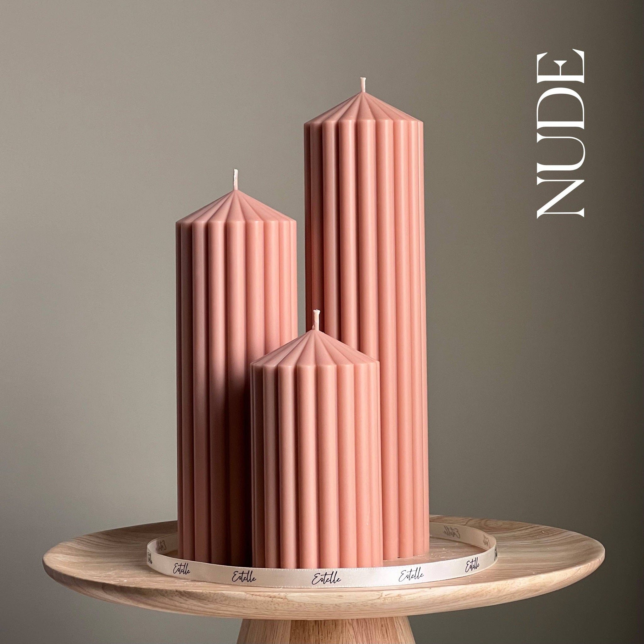 Huge Ribbed Peak Pillar Candle Trio *