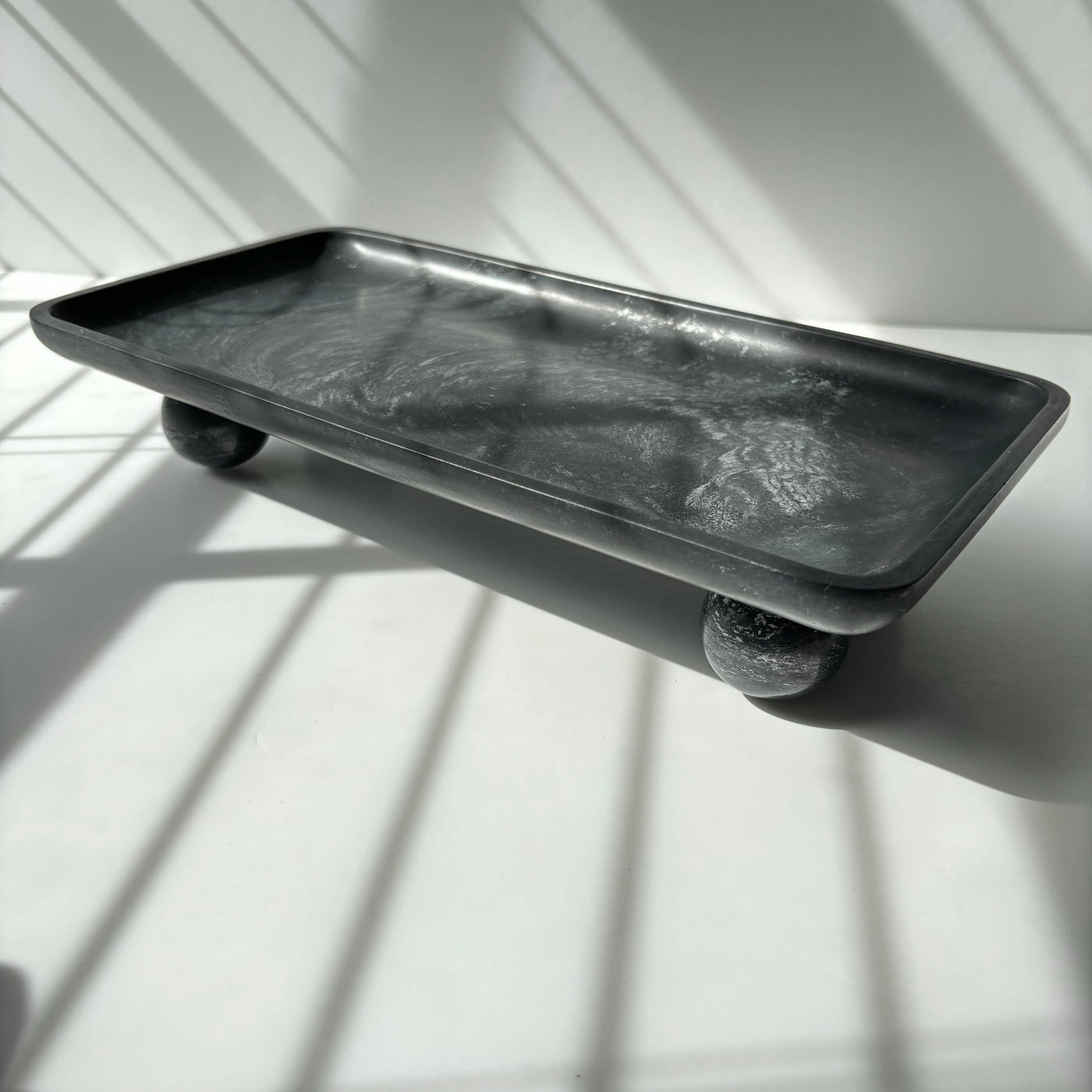 Rectangle Footed Tray: Black Noir & Silver