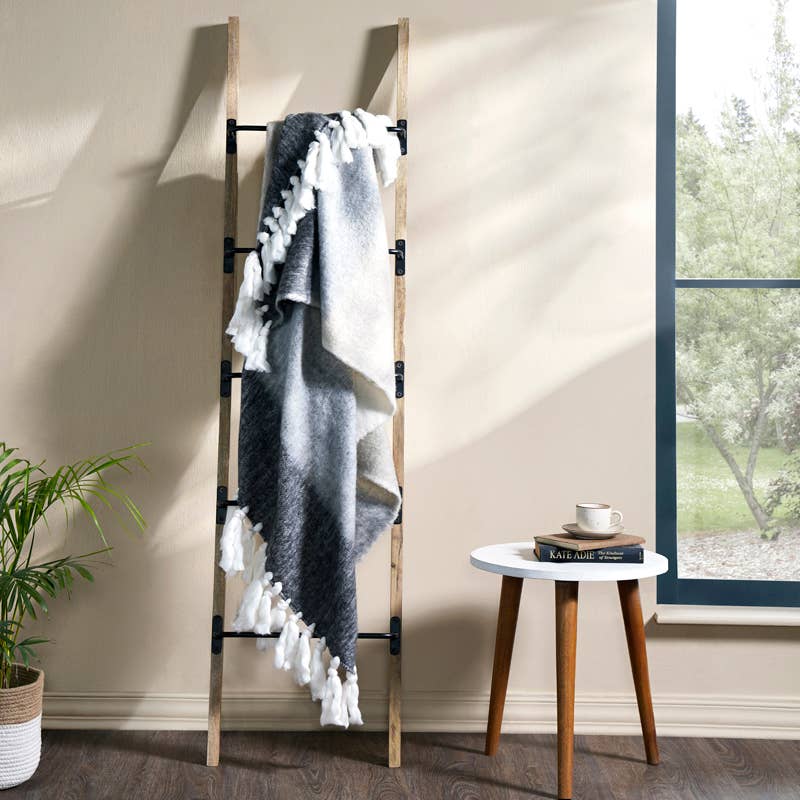 Gradient Faux Mohair Throw Blanket I 50"x 70" I Ivory Grey *