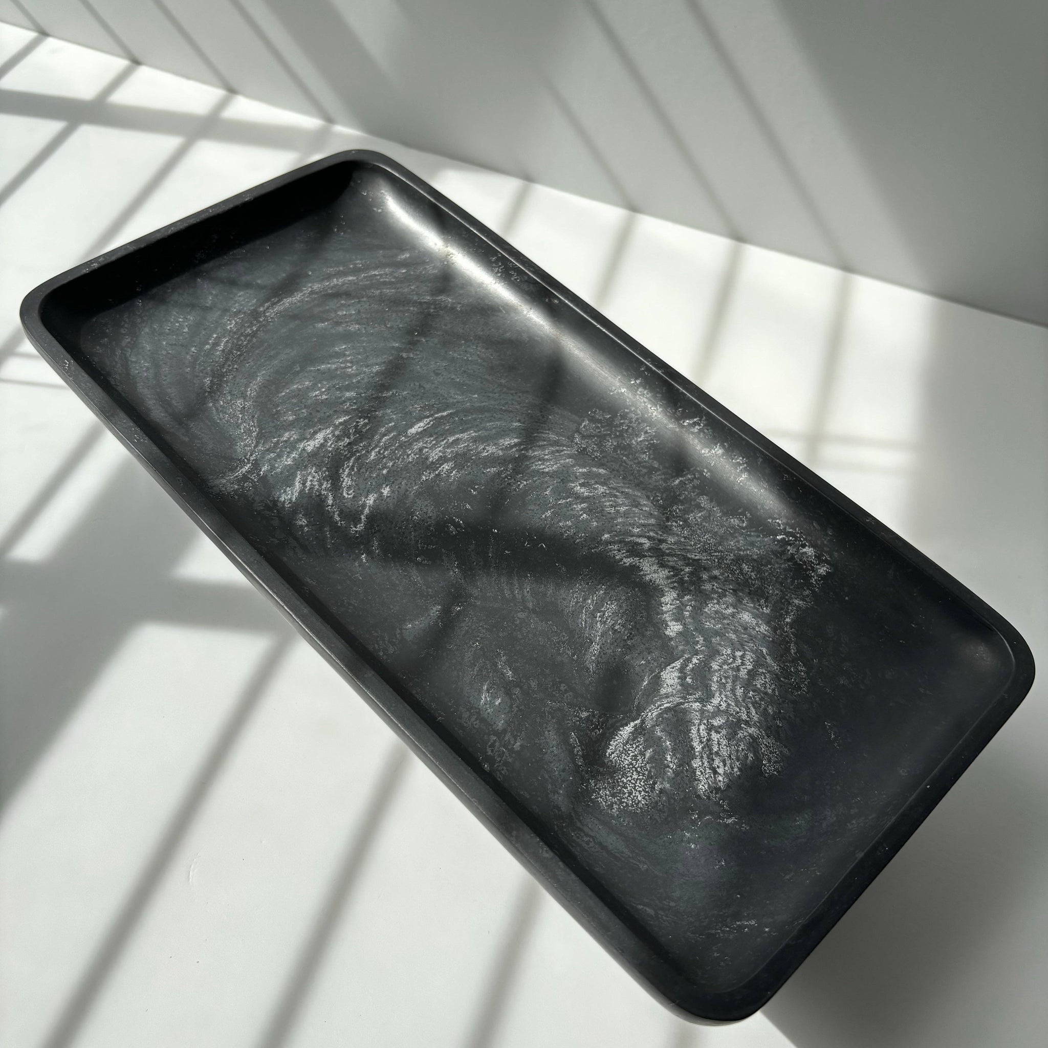 Rectangle Footed Tray: Black Noir & Silver *