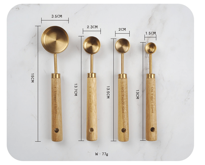 Gold Stainless Steel Measuring Cups Set: 4 cups + 4 spoons *