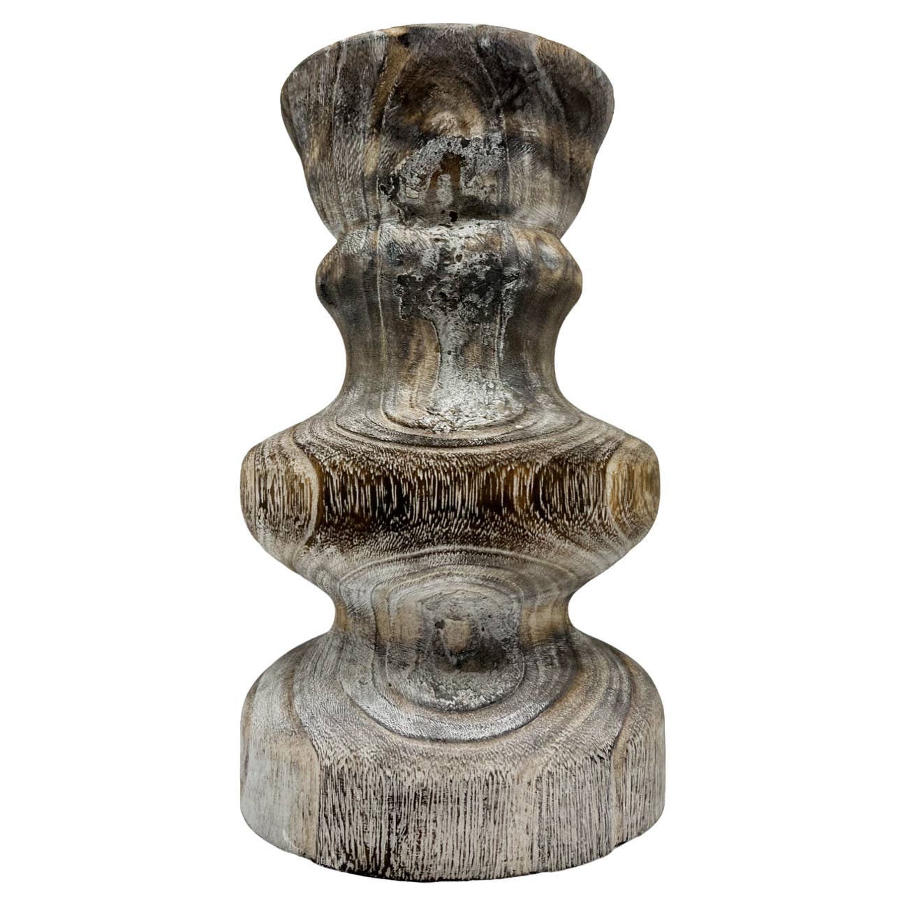 12" High Decorative Wood Vase In Brown *