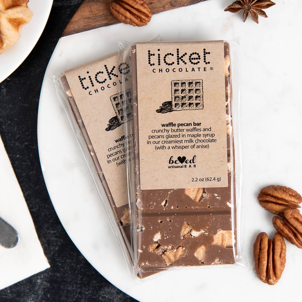 Artisan Chocolate Bars - Beloved Bars - Chocolate Bar Gifts: Waffle Pecan (milk)