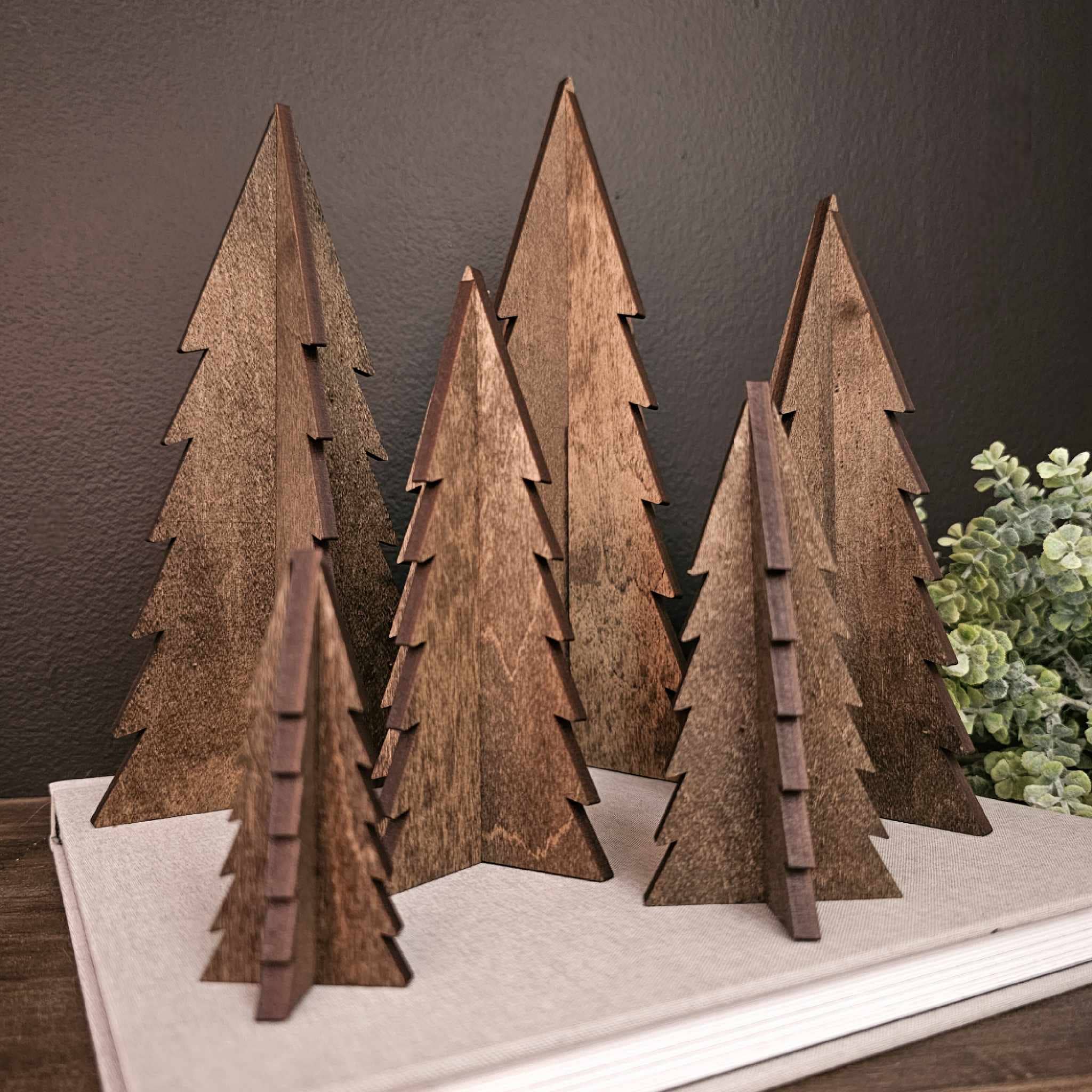 Wood 3D Stained Trees Holiday Christmas Decor Table Filler *