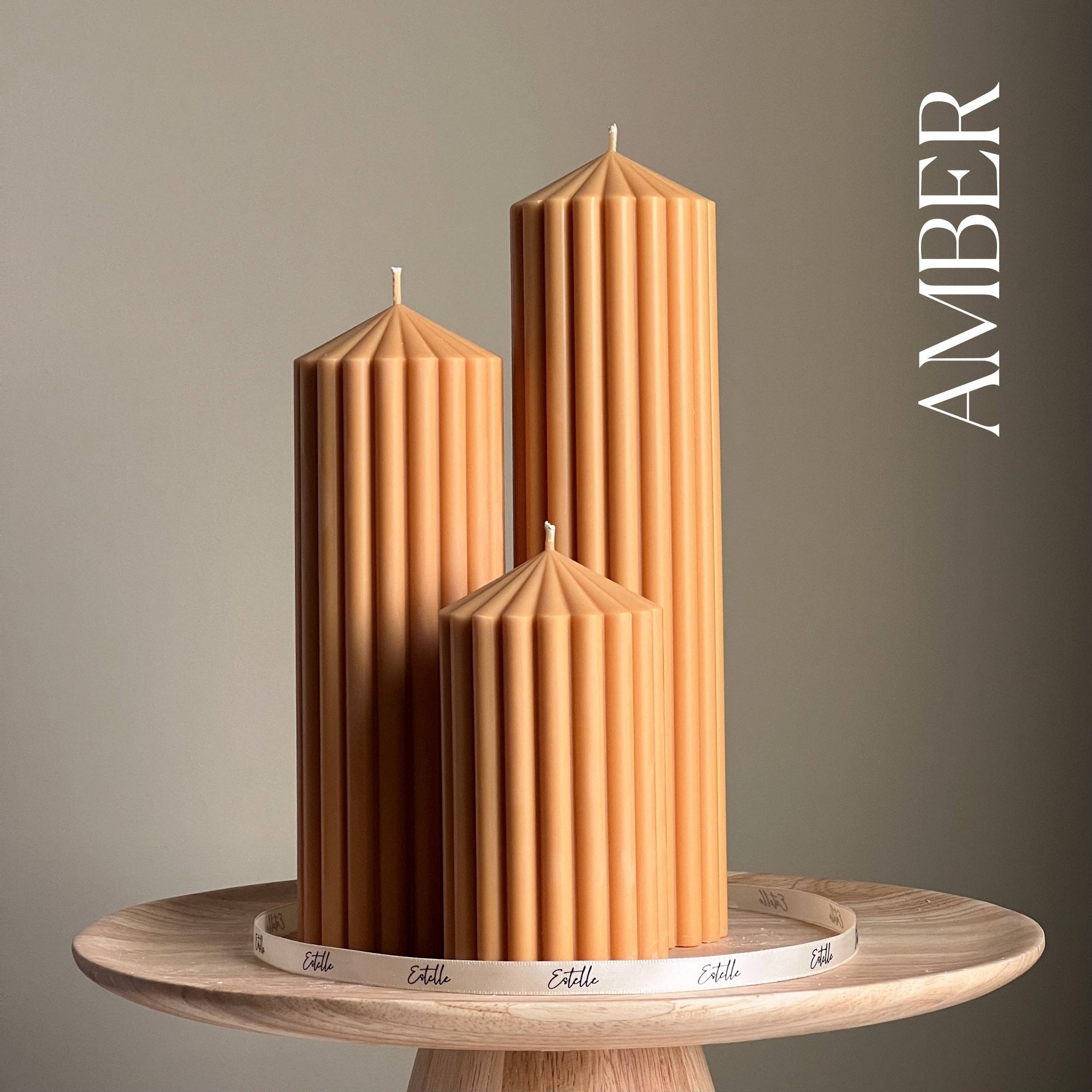 Huge Ribbed Peak Pillar Candle Trio *