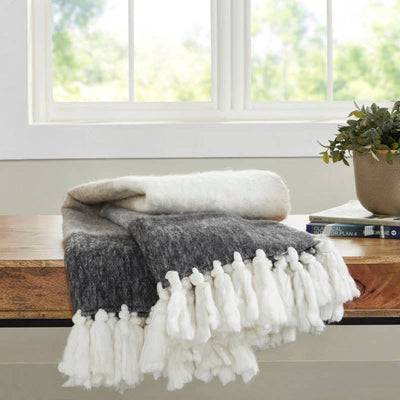 Gradient Faux Mohair Throw Blanket I 50"x 70" I Ivory Grey