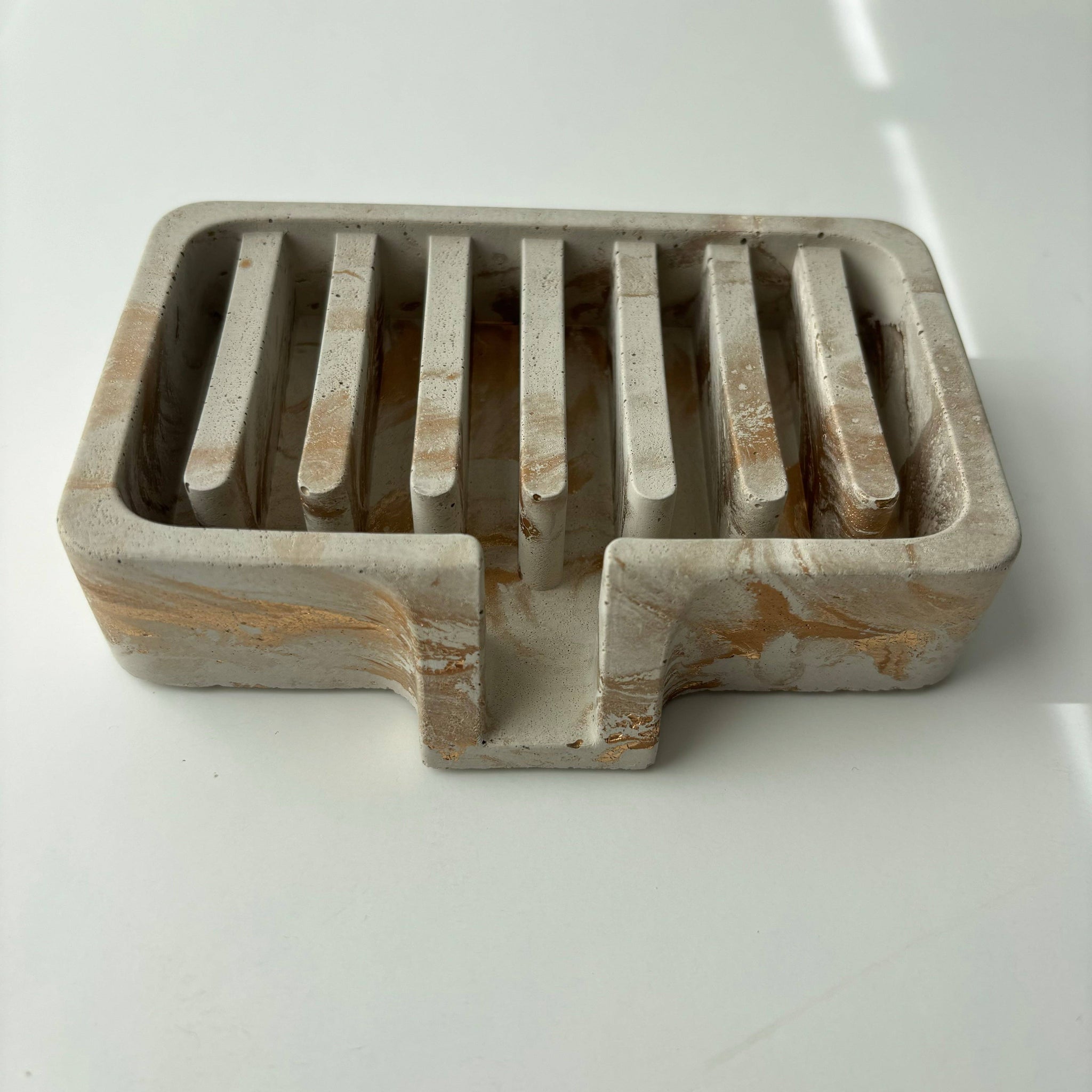 Soap Holder | Concrete Soap Dish: Light Gray & Gold *
