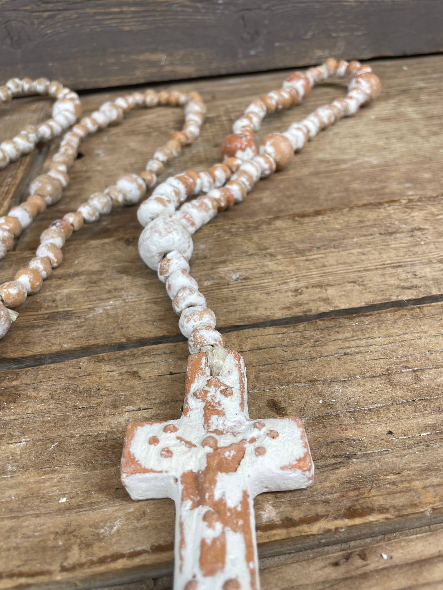 Trinity Clay Rosary 14-18 inch-White Washed