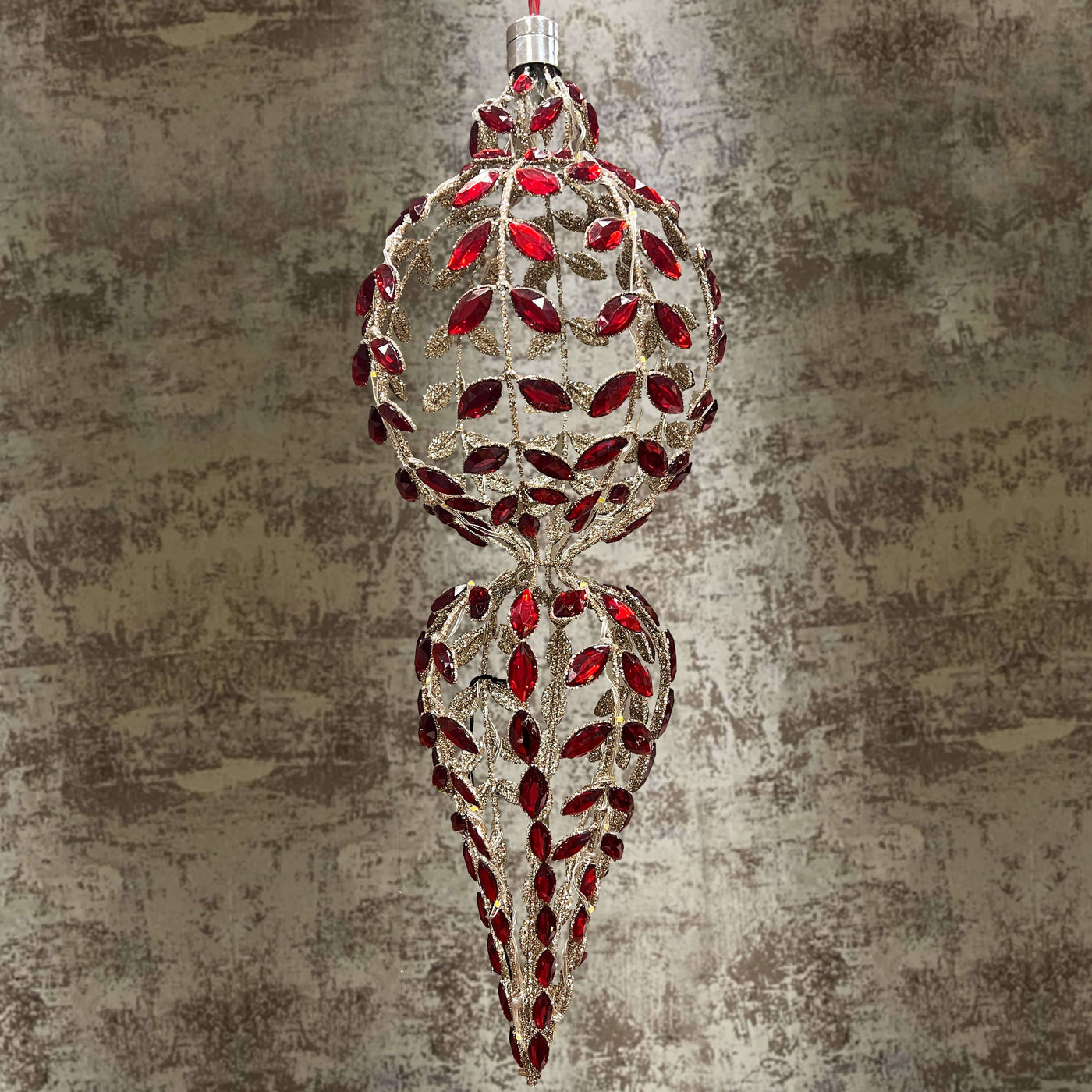Lighted Gold Red Gem Finial