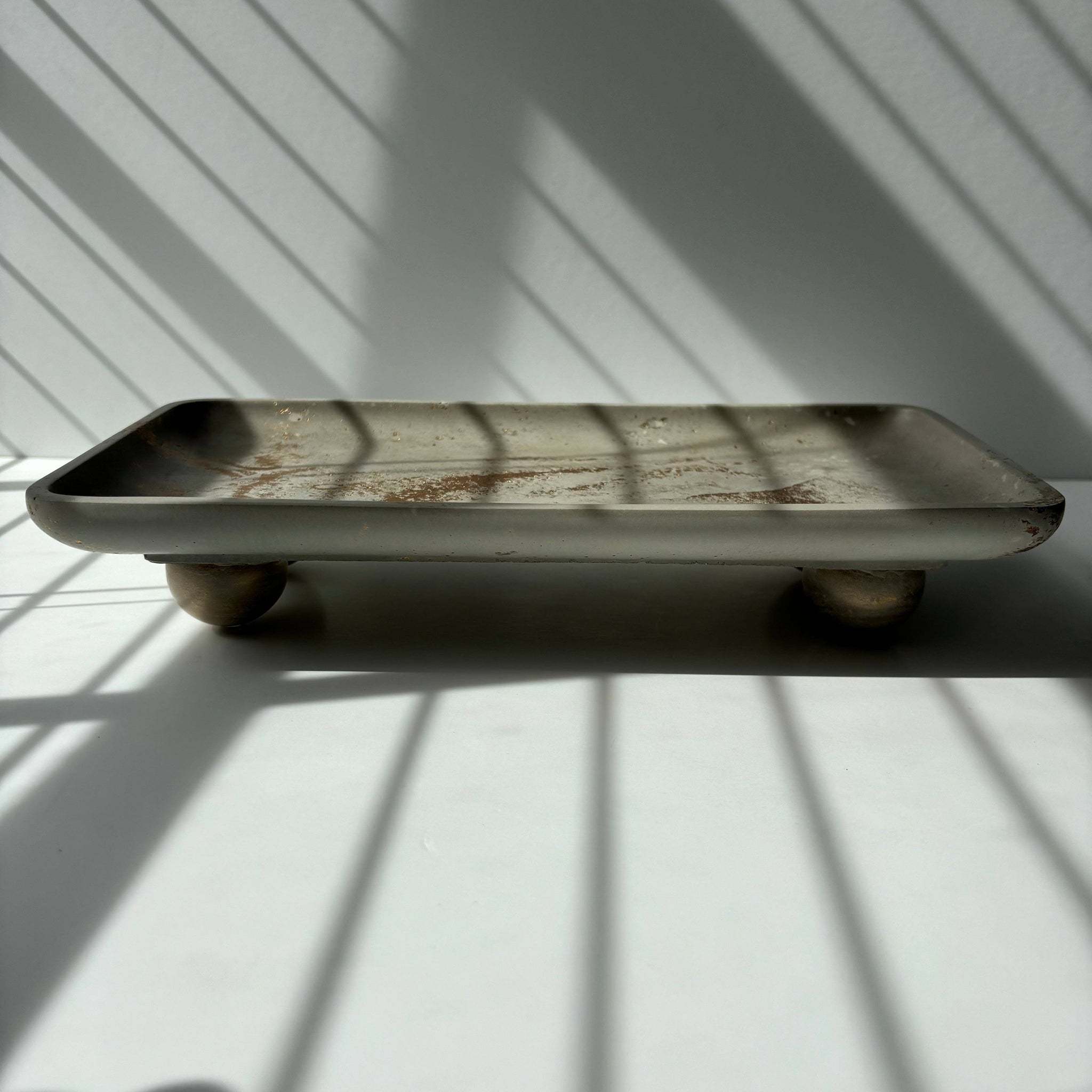 Rectangle Footed Tray: Light Gray & Gold *