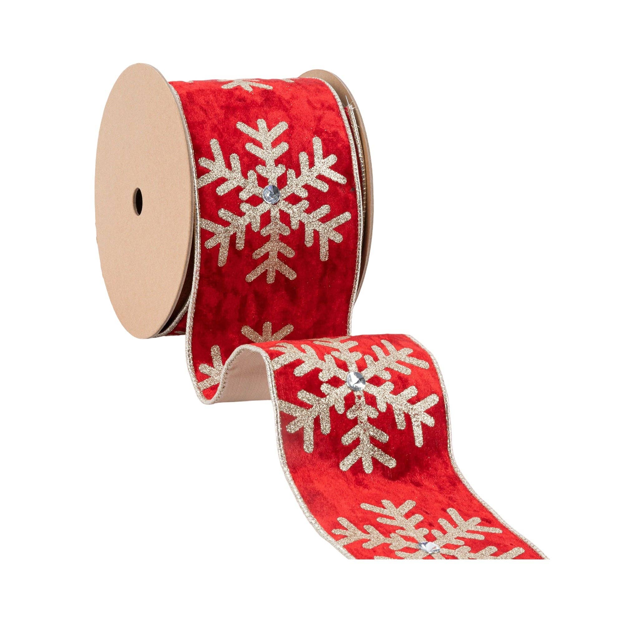 Wired Velvet Glitter Snowflake Jewel Ribbon 10yd
