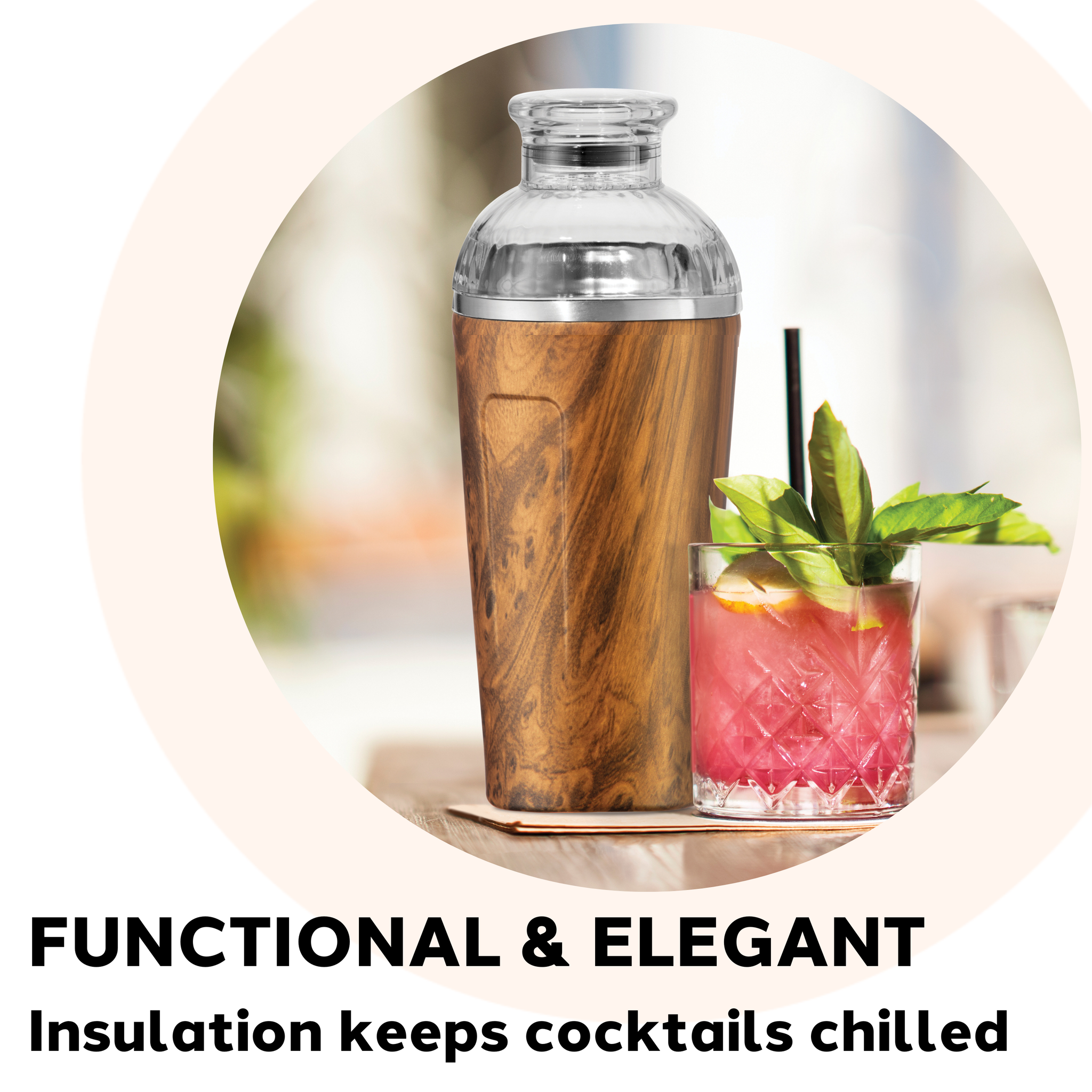 Groove Double Wall Cocktail Shaker (17 oz) Woodgrain *