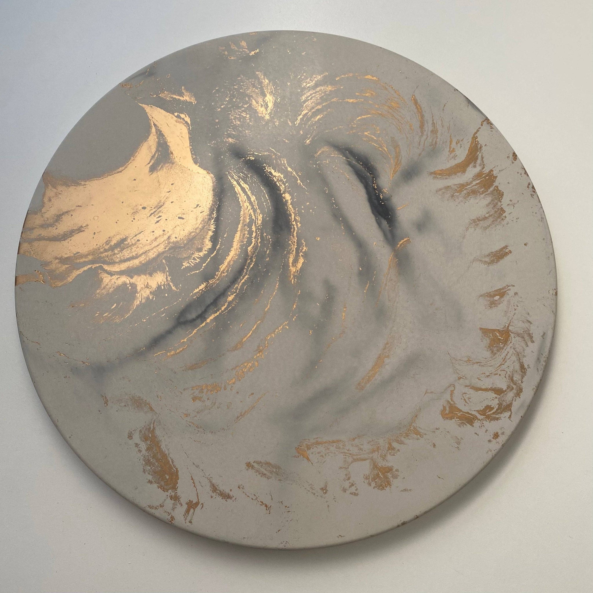 Concrete Lazy Susan 14": Off white black & gold marble *