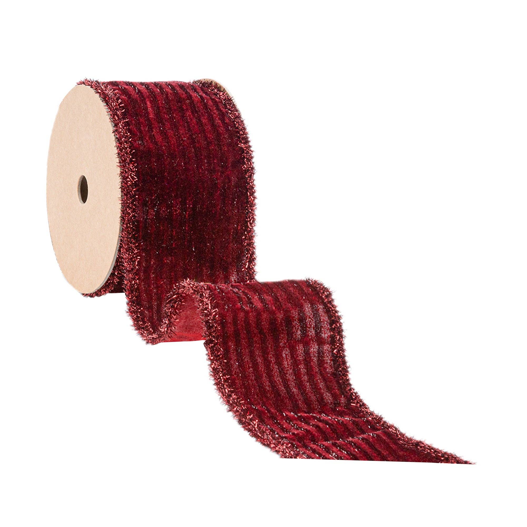 Wired Velvet Ribbon with Tinsel Edging, 10 Yard Roll