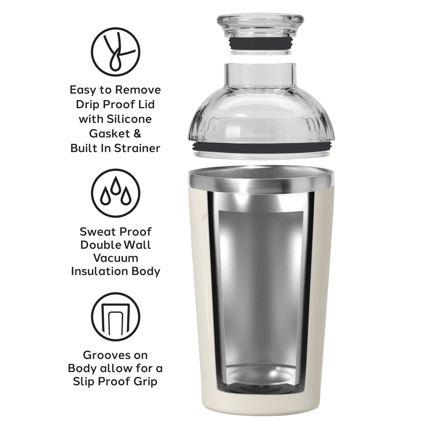 Groove Double Wall Cocktail Shaker (17 oz) Gray