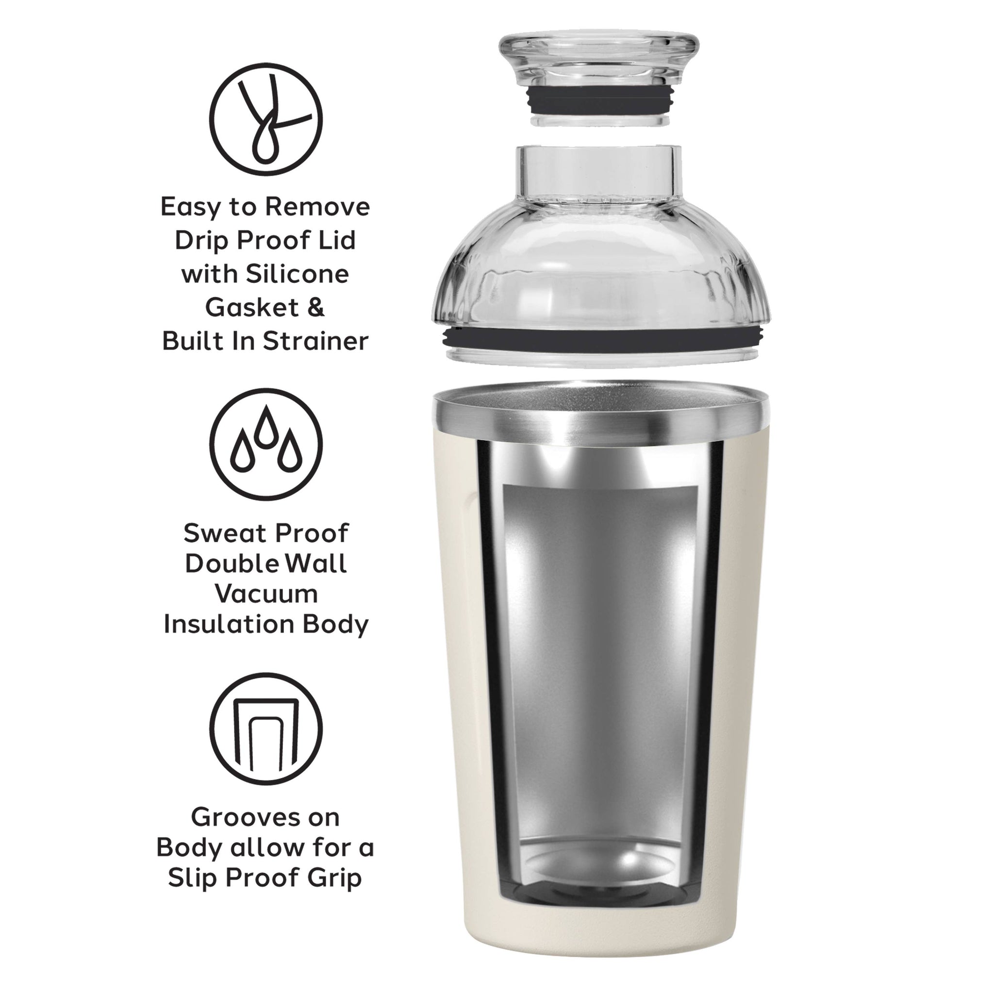 Groove Double Wall Cocktail Shaker (17 oz) Gray *