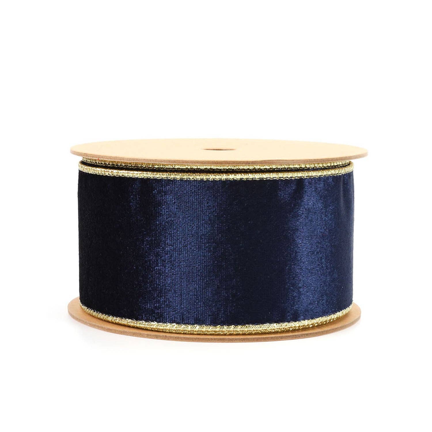 2 1/2" Reversible Velvet/Lurex Wired Ribbon | Navy/Gold | Ammons Home Decor