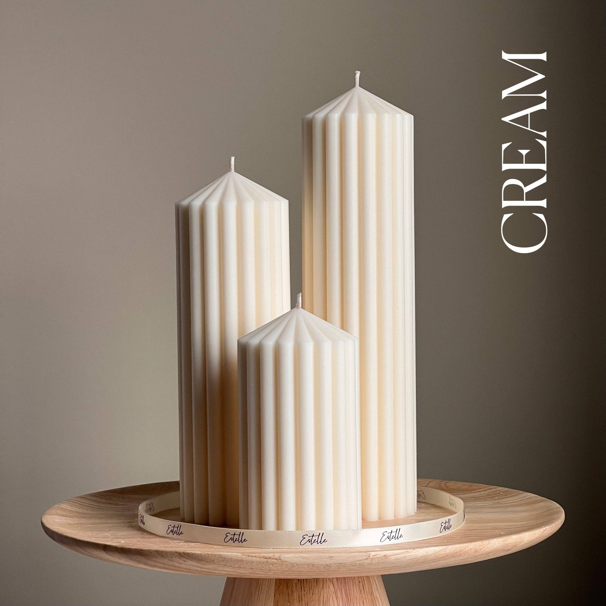 Huge Ribbed Peak Pillar Candle Trio *