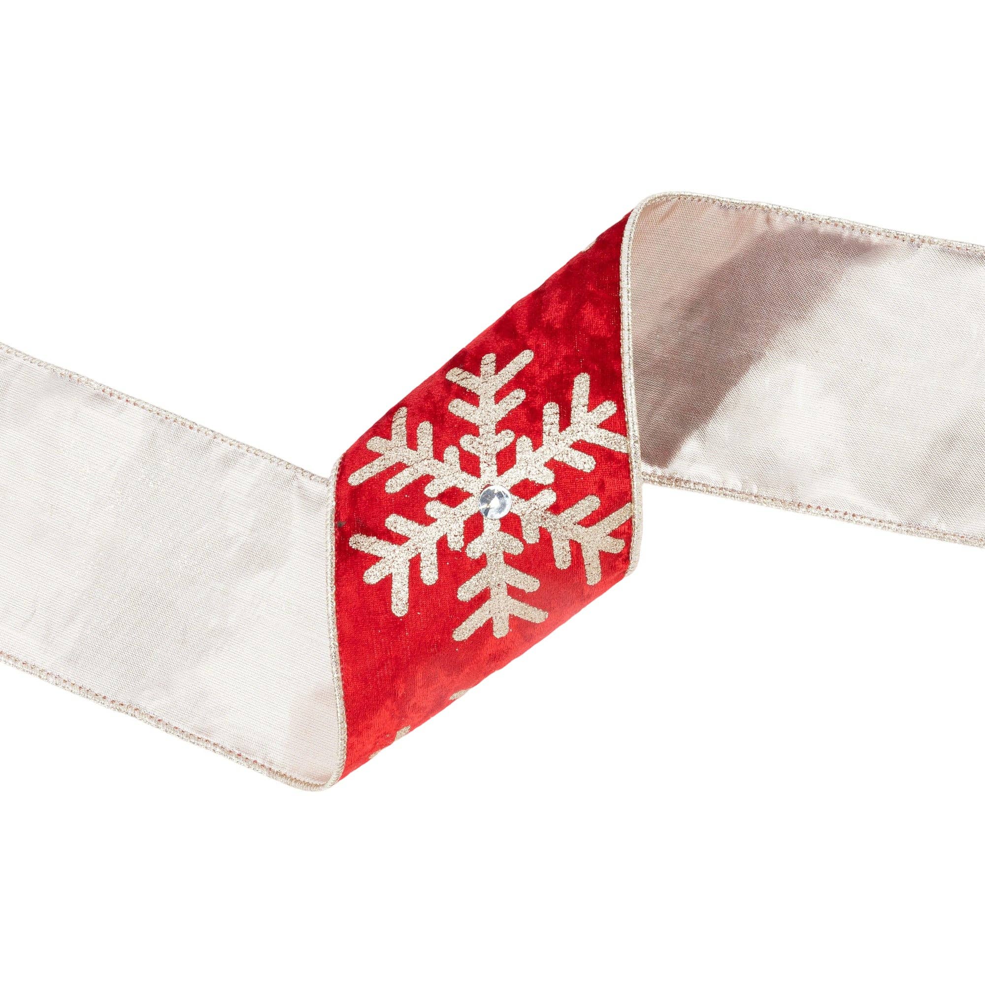 Wired Velvet Glitter Snowflake Jewel Ribbon 10yd
