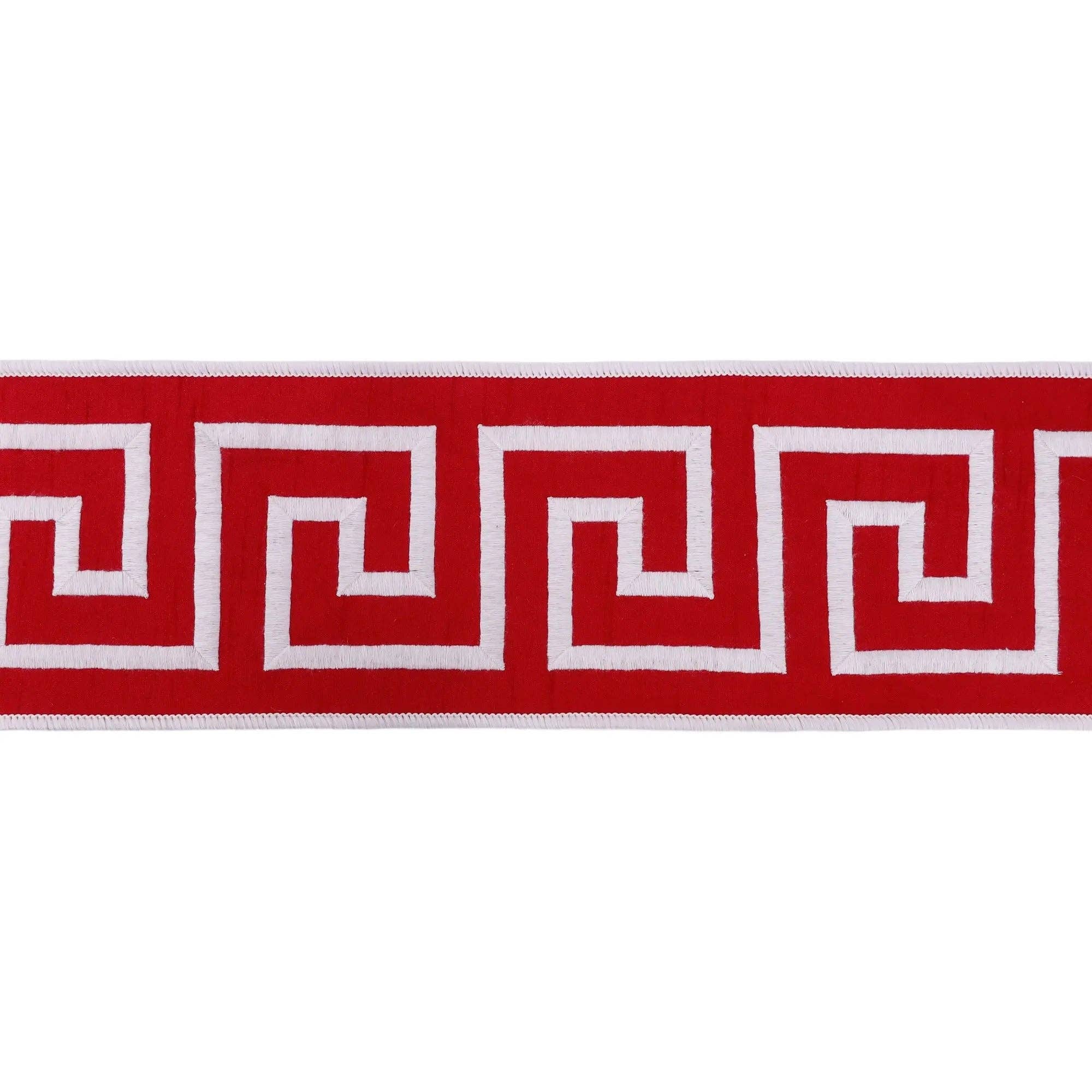 4" Wired Ribbon | Red/White Greek Key | 5 Yard Roll