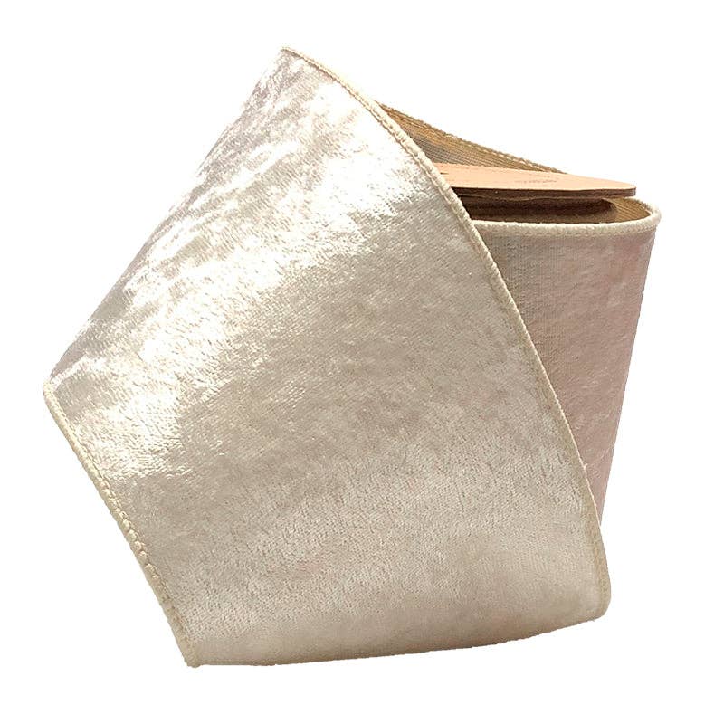 4" Reversible Velvet/Lurex Wired Ribbon | Ivory/Gold | Ammons Home Decor
