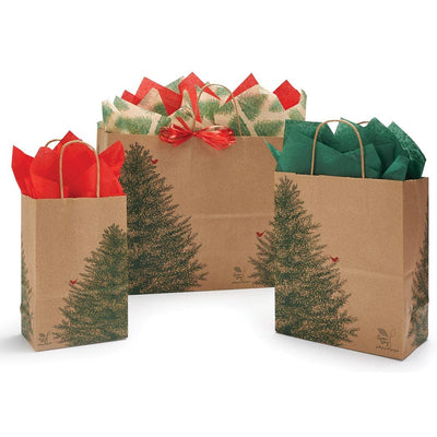 Evergreen Tree Christmas Paper Gift Bags: 250 Pack / Vogue 16x6x12"