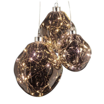 Large Organic Ball Ornament with LED-Gray-6"H