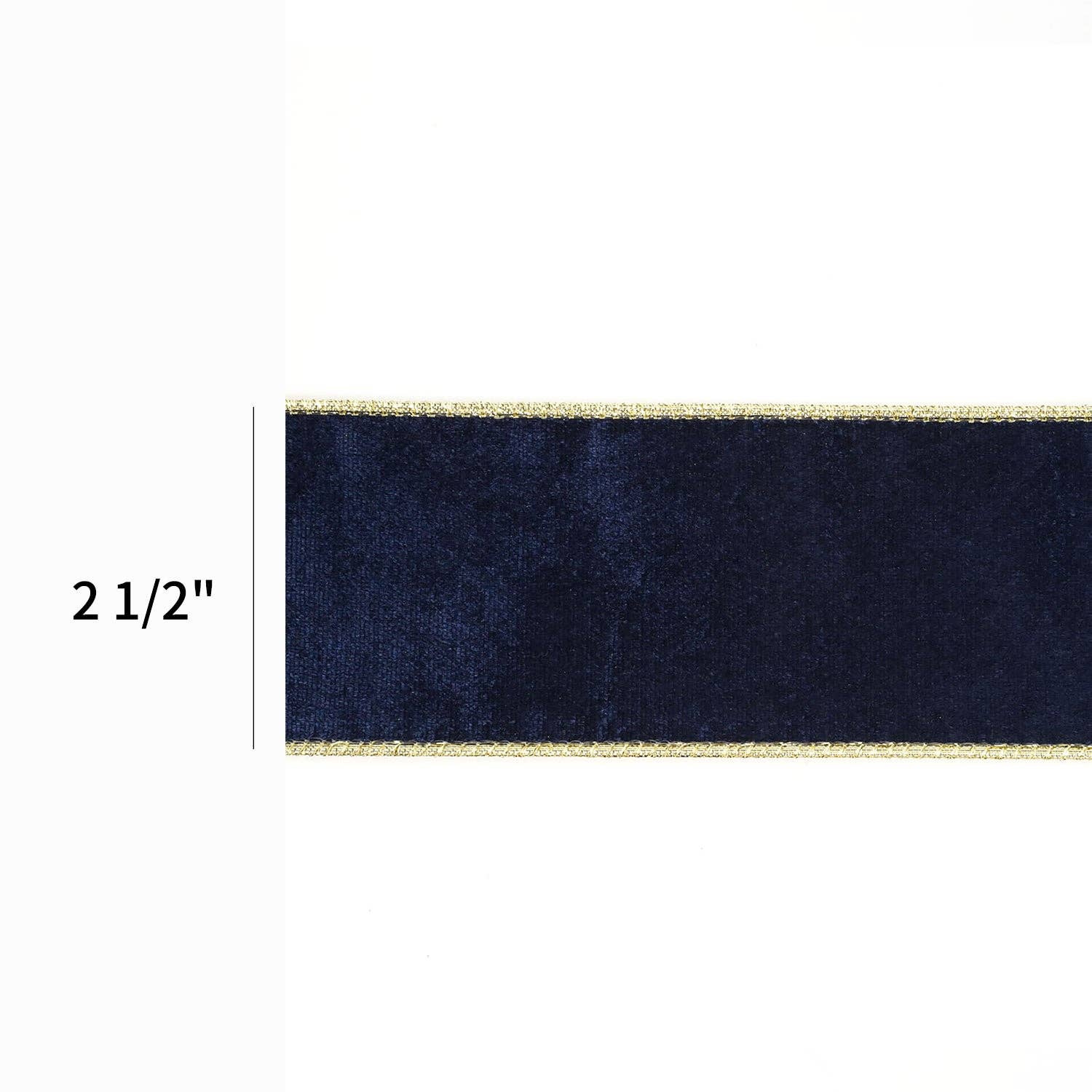 2 1/2" Reversible Velvet/Lurex Wired Ribbon | Navy/Gold | Ammons Home Decor