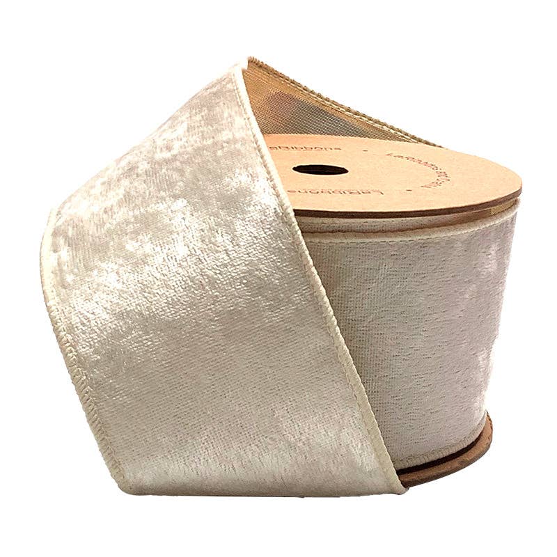 2 1/2" Reversible Velvet/Lurex Wired Ribbon | Ivory/Gold