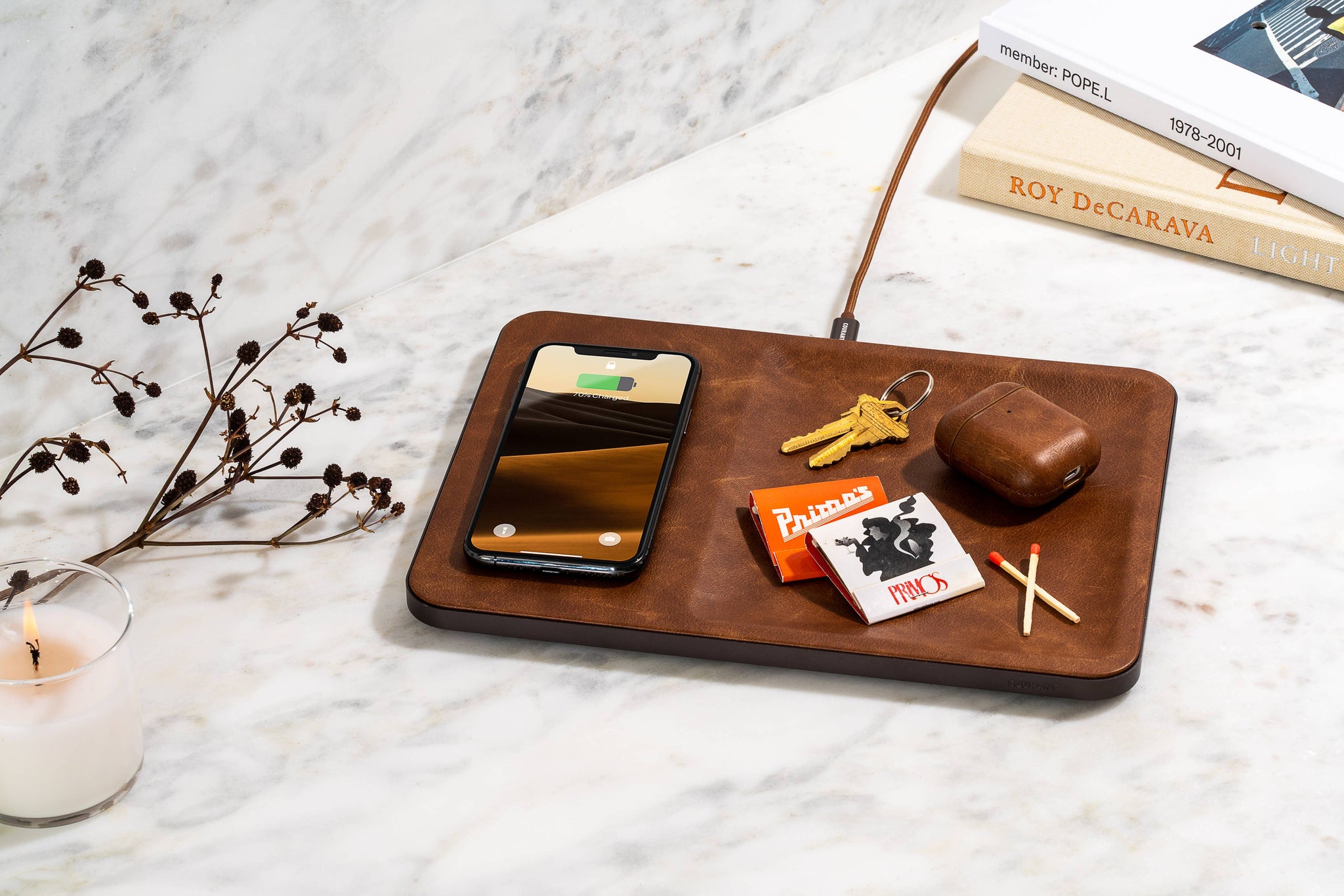 CATCH:3 - Classics Leather Wireless Charger with Valet Tray: Saddle *