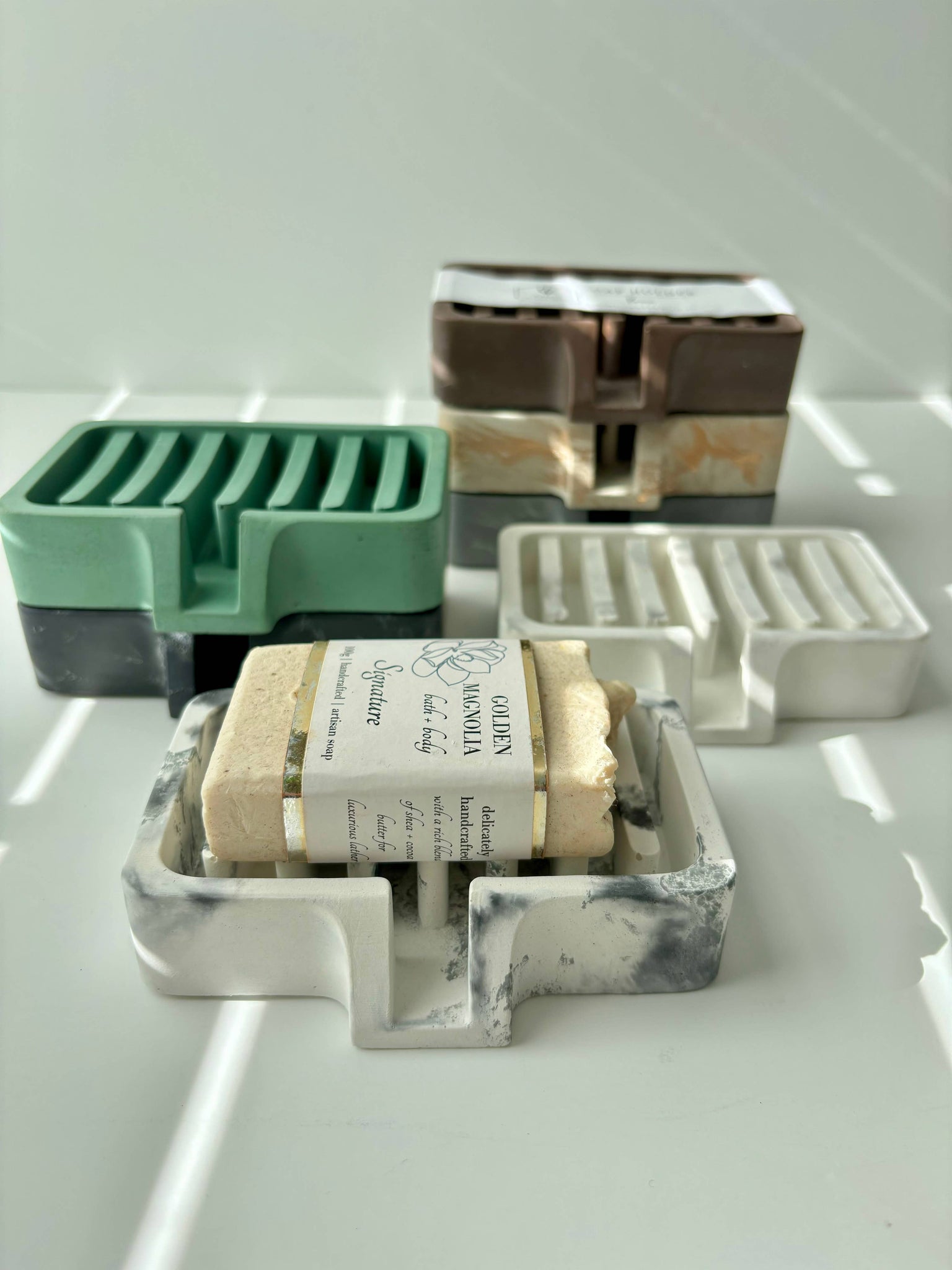 Soap Holder | Concrete Soap Dish: White Black & Silver Marble *