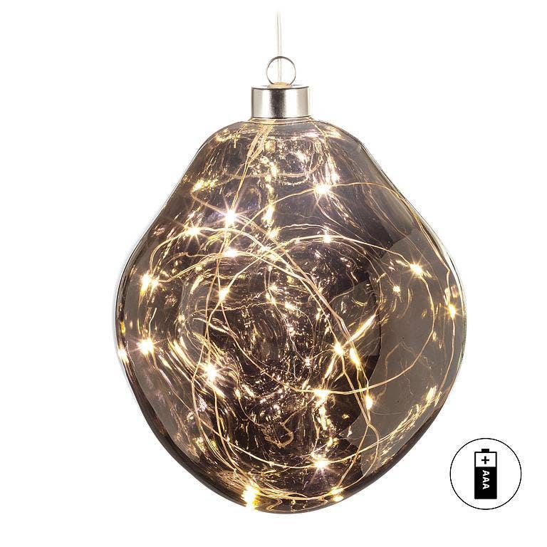 Large Organic Ball Ornament with LED-Gray-6"H