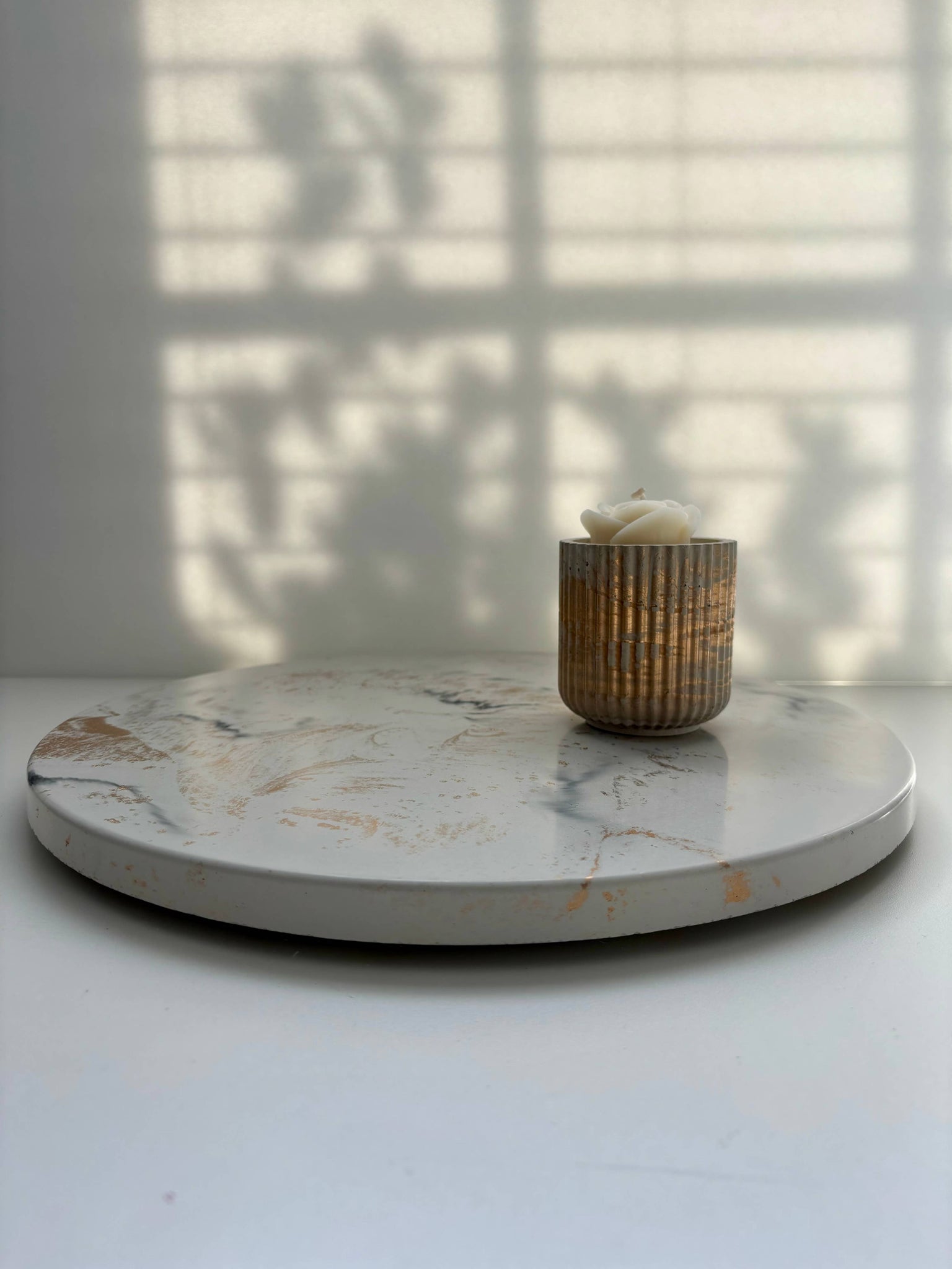 Concrete Lazy Susan 14": Light gray & Gold *