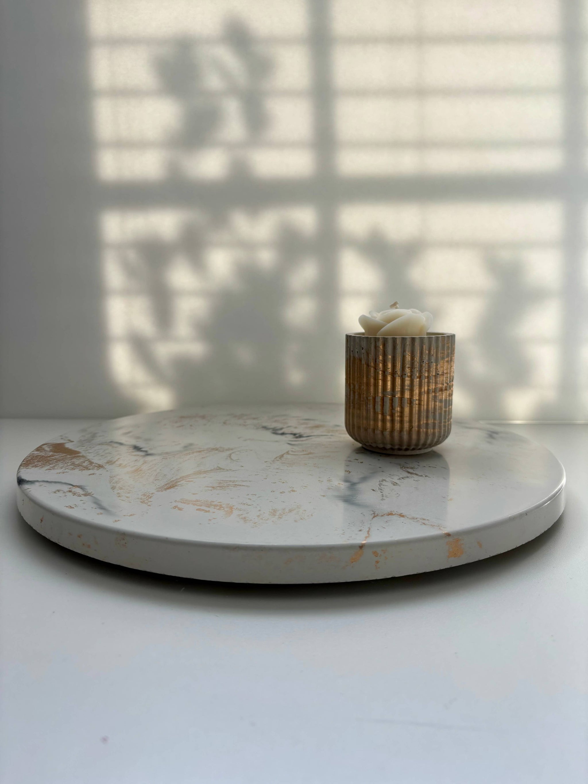 Concrete Lazy Susan 14": Off white black & gold marble *