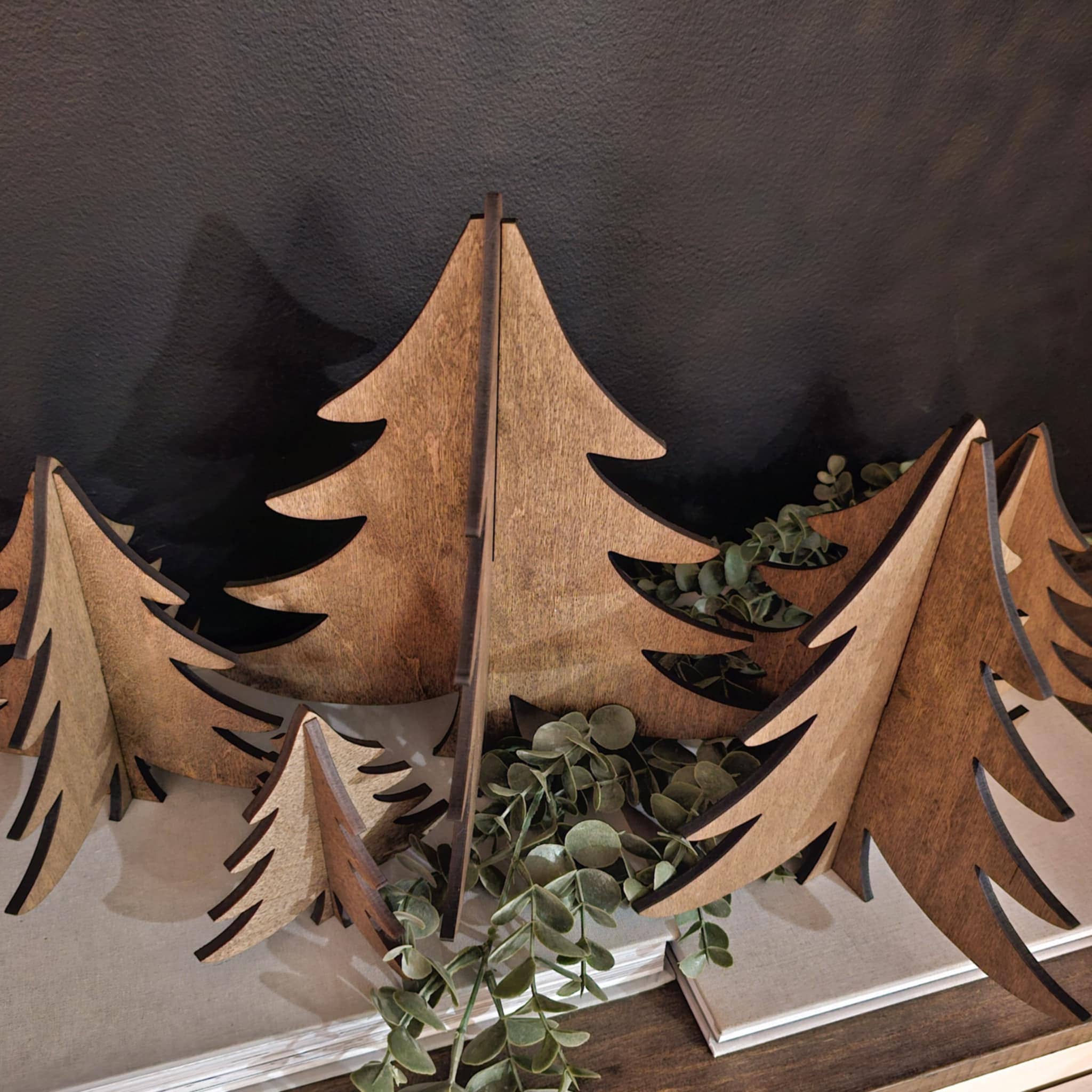 Wood 3D Whimsical Trees Holiday Christmas Decor Table Filler *