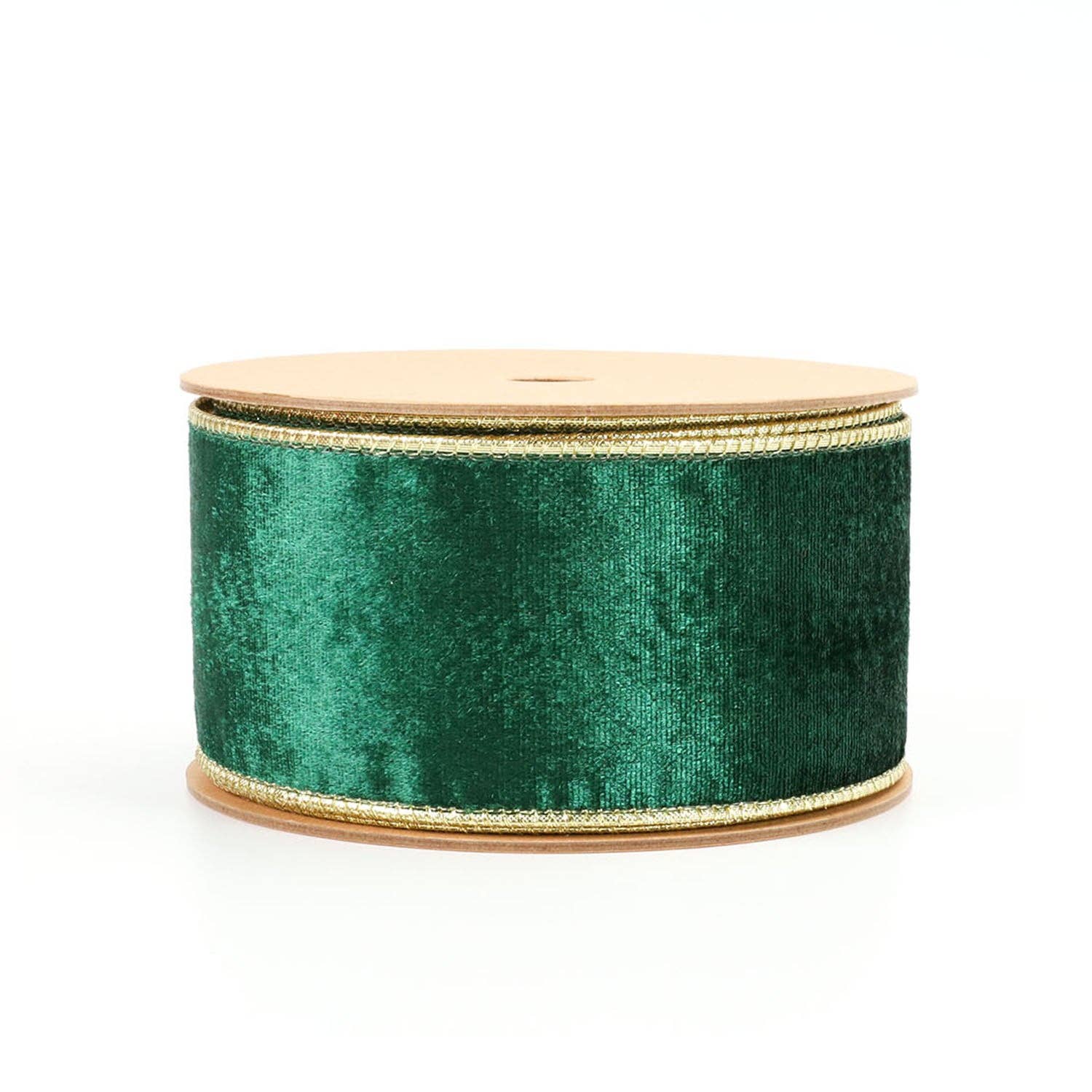 2 1/2" Reversible Velvet/Lurex Wired Ribbon | Green/Gold | Ammons Home Decor