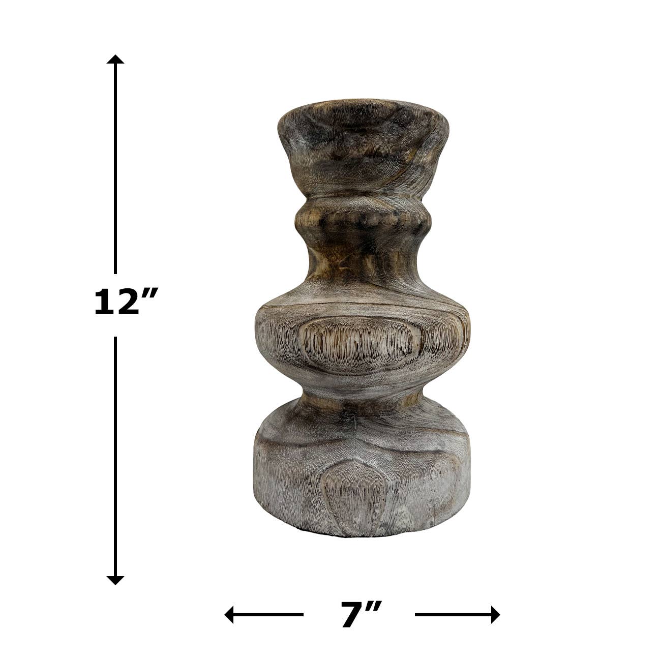 12" High Decorative Wood Vase In Brown *