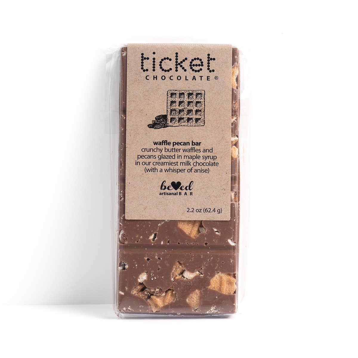 Artisan Chocolate Bars - Beloved Bars - Chocolate Bar Gifts: Waffle Pecan (milk)