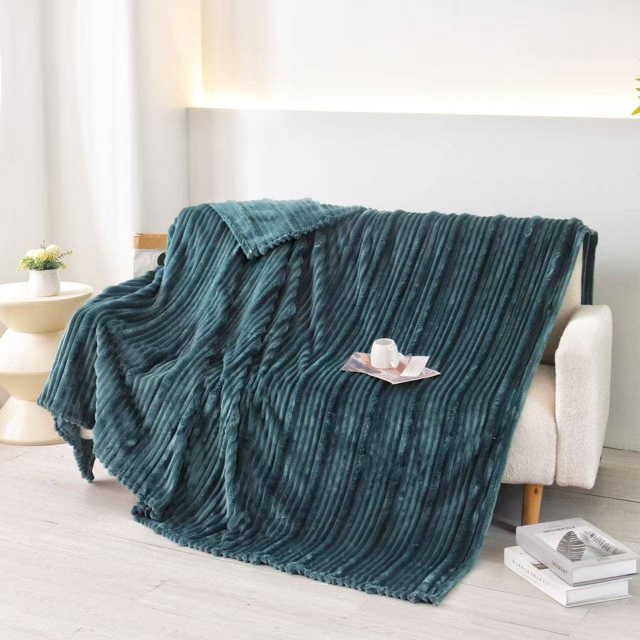 Plush Flunnel Throw – Ultra Soft Ribbed Blanket Texture *